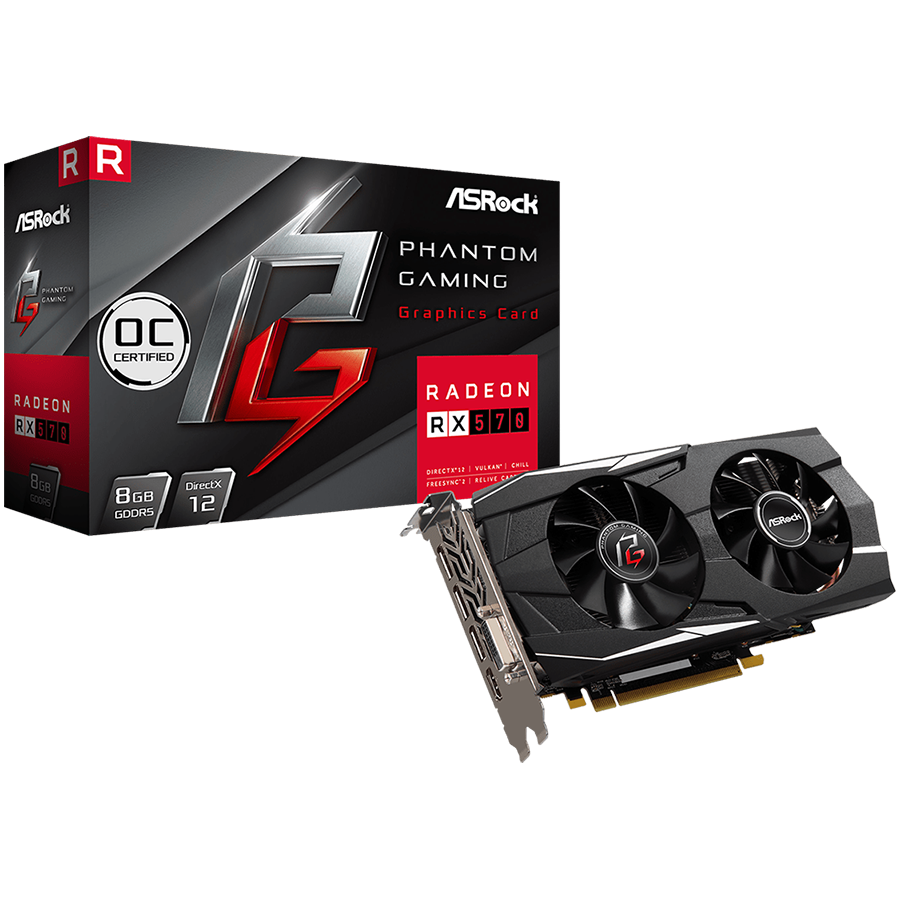 ASROCK Video Card AMD PHANTOM GAMING D RADEON RX 570 8G OC GDDR5 256bit HDMI /Dual DVI-D / 3 x DP Retail