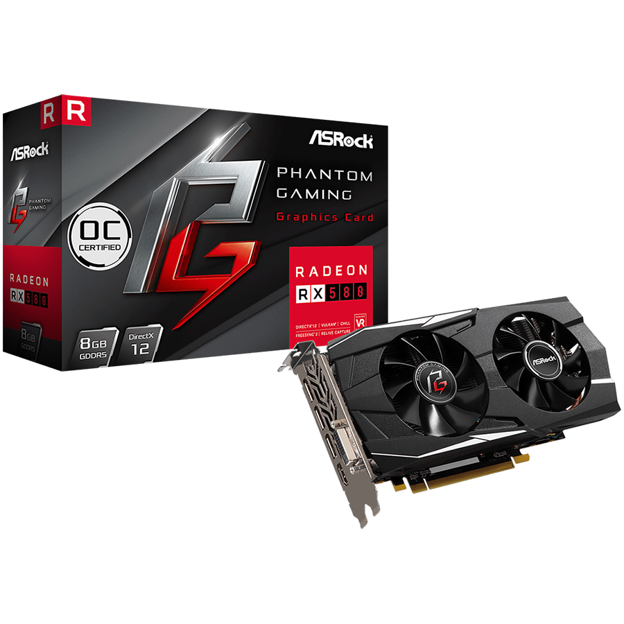 ASROCK Video Card AMD PHANTOM GAMING D RADEON RX 580 8G OC GDDR5 256bit HDMI /Dual DVI-D / 3 x DP Retail