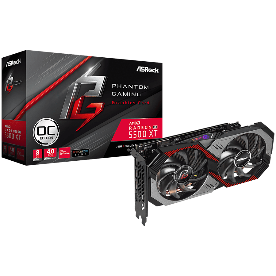 ASROCK Video Card AMD Radeon RX 5500 XT Phantom Gaming D 8GB OC, GDDR6, 128bit, 1xHDMI, 3xDP, PCI Express 4.0, recomended PSU 500W