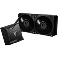 MSI MEG CORELIQUID S280 Liquid Cooler, 2x MEG SILENT GALE P14 1800rpm PWM Fans, 2.4” Customizable IPS Display, VRM Fan, Intel LGA 115x/1200/1700/2011/2066, AMD AM5/AM4/AM3+/AM3/AM2+/AM2/FM2+/FM2/FM1, 5Y Warranty