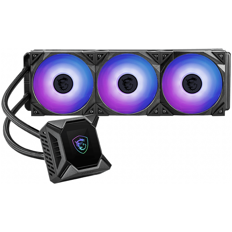 MSI MPG CORELIQUID K360 V2 Liquid Cooler, 3X 120mm ARGB 2500rpm PWM Fans, 2.4" Customizable LCD display, VRM Fan, Intel LGA 115x/1200/1700/1366/2011/2066, AMD AM5/AM4/FM2+/FM2/FM1/AM3+/AM3/AM2+/AM2/TR4/sTRX4/SP3, 3Y Warranty