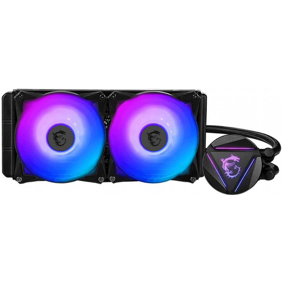 MSI MAG CORELIQUID 280R Liquid Cooler, 2x 140mm ARGB 1800rpm PWM Fans, ARGB Block, Radiator Pump Design, Rotatable Blockhead, Intel LGA 115x/1200/1366/2011/2066; AMD AM5/AM4/FM2+/FM2/FM1/AM3+/AM3/AM2+/AM2/TR4/sTRX4/SP3, 3Y Warranty