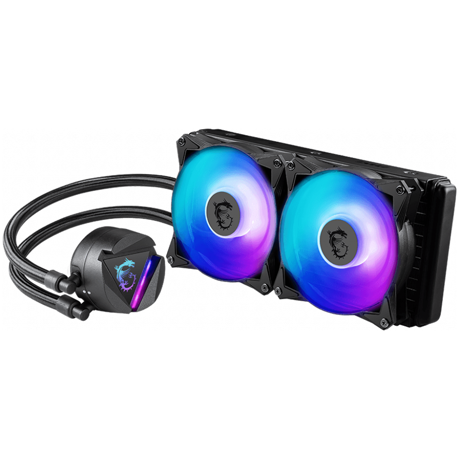 MSI MAG CORELIQUID 240R V2 Liquid Cooler, 2x 120mm ARGB 2000rpm PWM Fans, ARGB Block, Radiator Pump Design, Rotatable Blockhead, Intel LGA 115x/1200/1700/1366/2011/2066, AMD AM5/AM4/FM2+/FM2/FM1/AM3+/AM3/AM2+/AM2, 3Y Warranty
