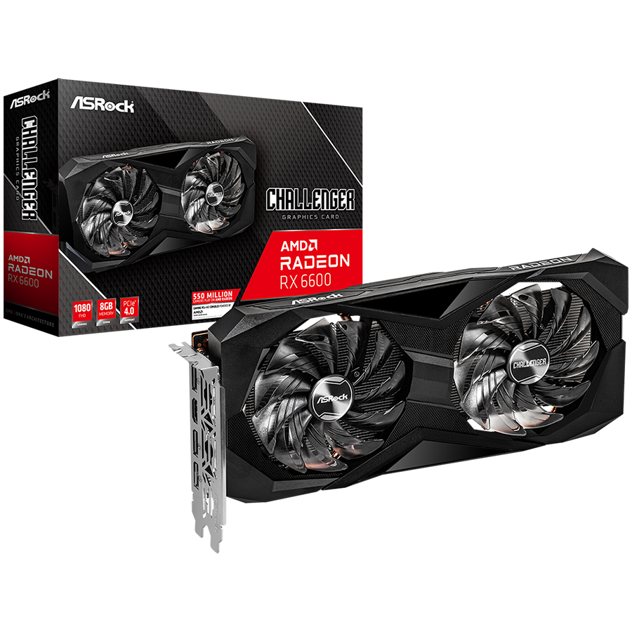 ASROCK Video Card AMD Radeon RX6600 Challenger D 8GB, GDDR6 128 bit, 1xHDMI, 3xDP 1.4, power 1x8 pin, recommended PSU 500W.