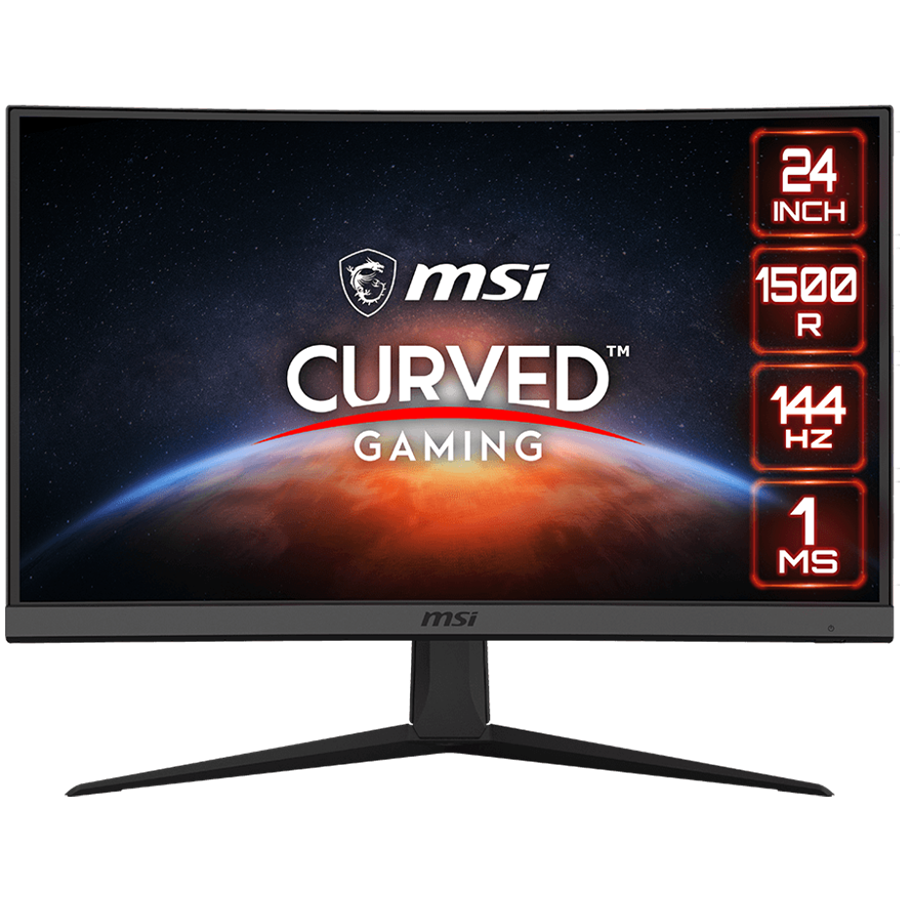 MSI Optix G24C6 Curved Gaming Monitor, 23.6" 144Hz, FHD (1920x1080), VA Anti-glare, 1ms, 250nit, 3000:1, 178°/178°, 1500R Curve, FreeSync Premium, Anti-Flicker, 1x DP, 2x HDMI, 1x Earphone out, Adjustable stand, 3Y Warranty