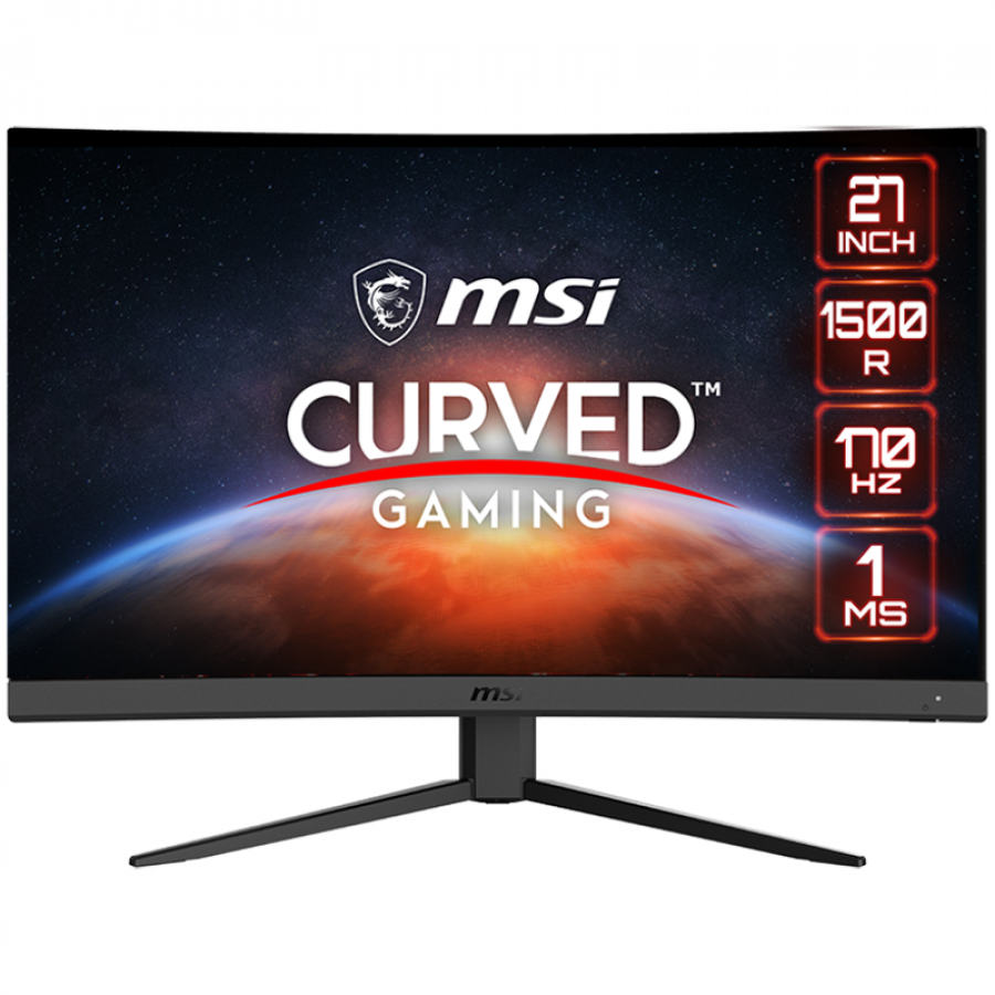 MSI G27CQ4 E2 Curved Gaming Monitor, 27" 170Hz, WQHD (2560 x 1440) 16:9, VA Anti-glare, 1ms, 250nits, 3000:1, 178°/178°, 1500R Curve, Freesync, Adjustable Stand, 1x DP, HDMI, 3Y Warranty