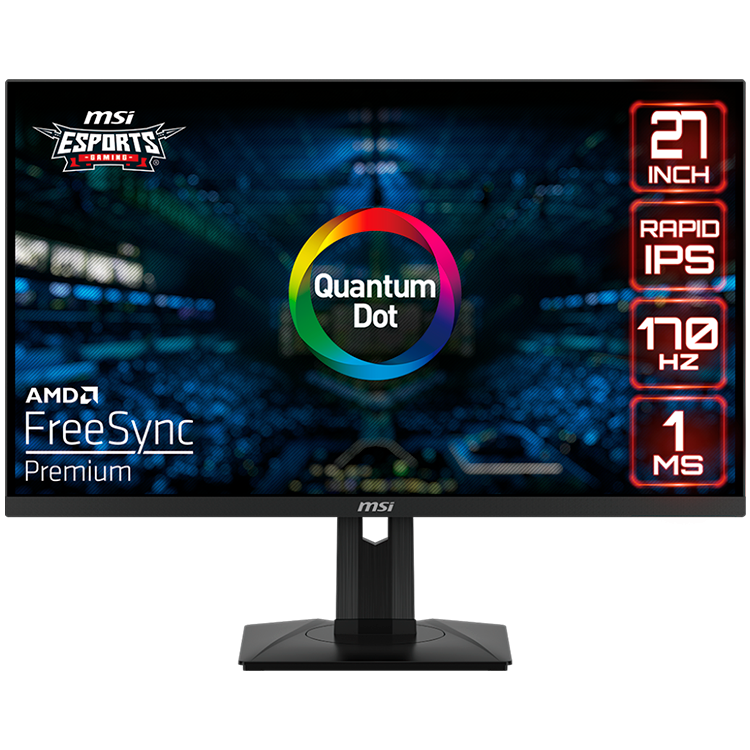 MSI G274QPF-QD Gaming Monitor, 27" 170Hz, WQHD (2560x1440) 16:9, Rapid IPS Anti-glare, 1ms, 400nits, 1000:1, 178°/178°, Freesync Premium, Adjustable Stand, 1x DP, 2x HDMI, 1xType-C, 3Y Warranty