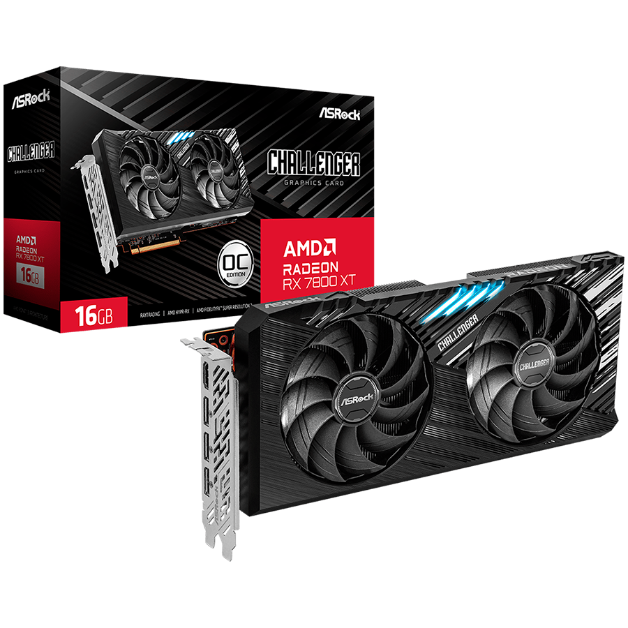 ASROCK Video Card AMD Radeon RX7800XT Challenger 16GB OC, GDDR6, 256-bit, 3x DisplayPort 2.1, 1x HDMI 2.1, 2x 8-pin Power Connectors, Recommended PSU 750W