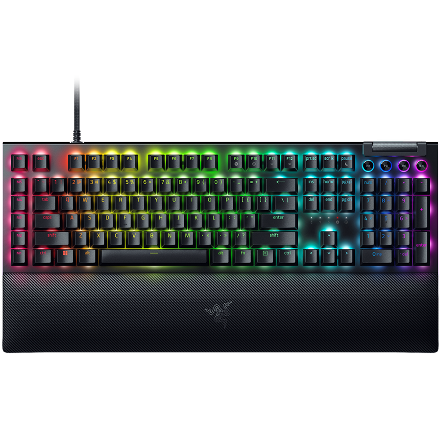 Razer BlackWidow V4 Pro Mechanical Gaming Keyboard, US Layout, Green Switch, Razer Chroma™ RGB, Command Dial, 8 Macro Keys, Lubricated Stabilizers, Media Keys, Magnetic Wrist Rest, USB Passthrough, Up to 8000 Hz Polling Rate, Detachable Type C Cable