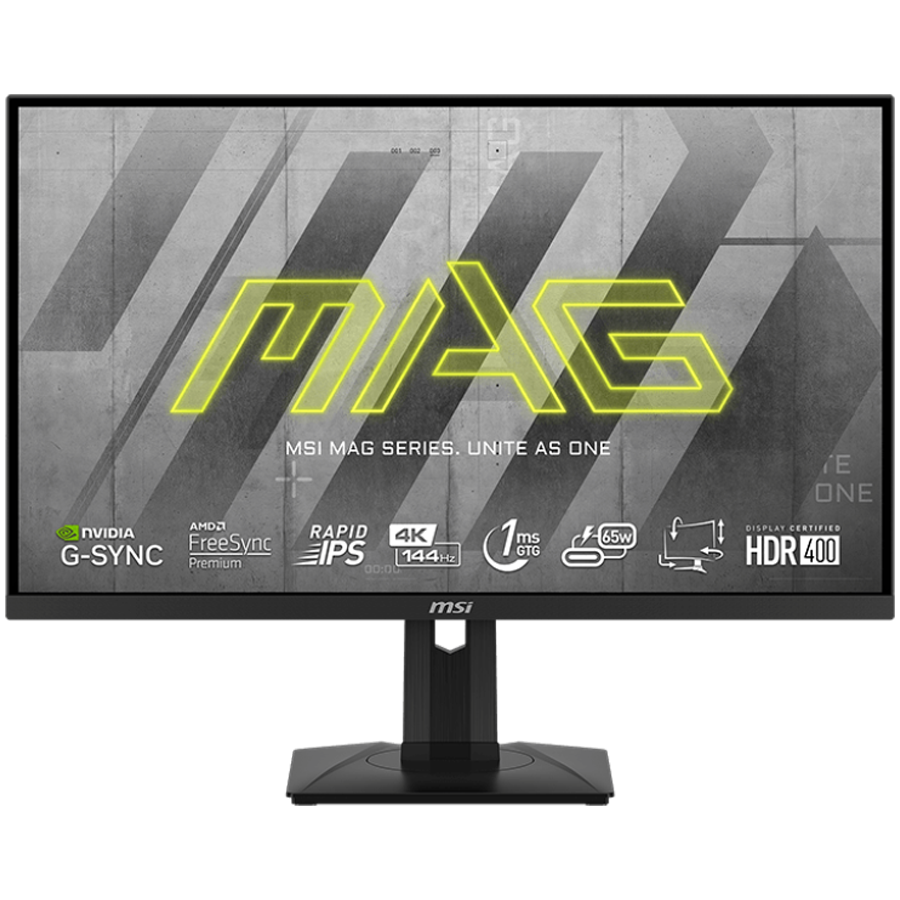 MSI MAG 274UPF Gaming Monitor, 27" 144Hz, 4K UHD (3840x2160) 16:9, Rapid IPS Anti-glare, 1ms, 400nits, 1000:1, 178°/178°, FreeSync Premium, G-syn compatible, Adjustable Stand, 1x DP, 2x HDMI, 1x USB Type-C,  3Y Warranty