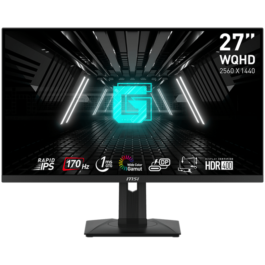 MSI G274QPF Gaming Monitor, 27" 170Hz, WQHD (2560x1440) 16:9, Rapid IPS Anti-glare, 1ms, 400nits, 1000:1, 178°/178°, Adaptive Sync, Adjustable Stand, 1x DP, 2x HDMI, 1xType-C, 3Y Warranty