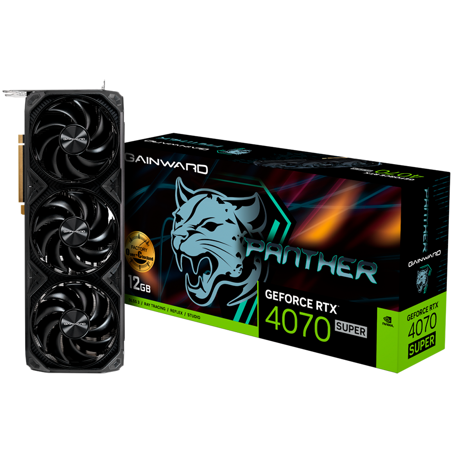 Gainward GeForce RTX 4070 Super Panther OC 12GB GDDR6X, 192 bit, 1x HDMI 2.1, 3x DP 1.4a, 3 Fan, 1x 16-pin power connector, recommended PSU 750W, NED407ST19K9-1043Z