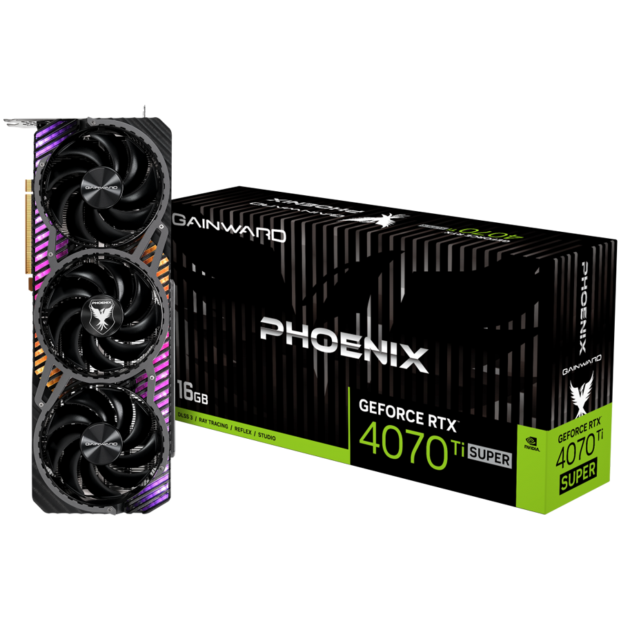Gainward GeForce RT 4070Ti SUPER Phoenix, 16GB 256 bit, 1x HDMI 2.1, 3x DP 1.4a, 3 Fan, 1x 16-pin power connector, recommended PSU 750W, NED47TS019T2-1043X