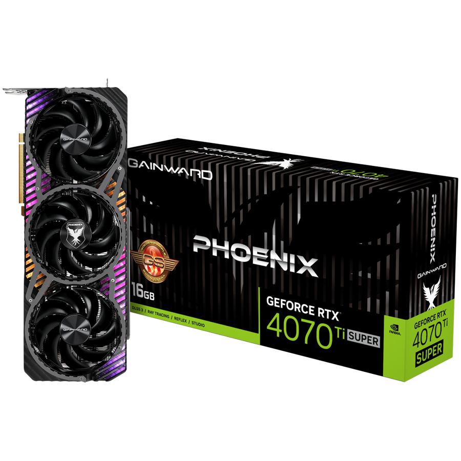 Gainward GeForce RT 4070Ti SUPER Phoenix GS, 16GB 256 bit, 1x HDMI 2.1, 3x DP 1.4a, 3 Fan, 1x 16-pin power connector, recommended PSU 750W, NED47TSH19T2-1043X
