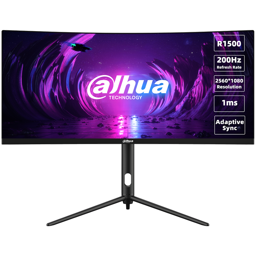 Dahua LM30-E330CA Curved Gaming Monitor, 30" WFHD (2560x1080), VA, 200Hz, 250 nits, 120% sRGB, 21:9, 3000:1, 178°/178°, 1ms, VESA, 2x DP 1.4, 2x HDMI 2.0, 1x Audio out, DC 12V, 4A, 55W.