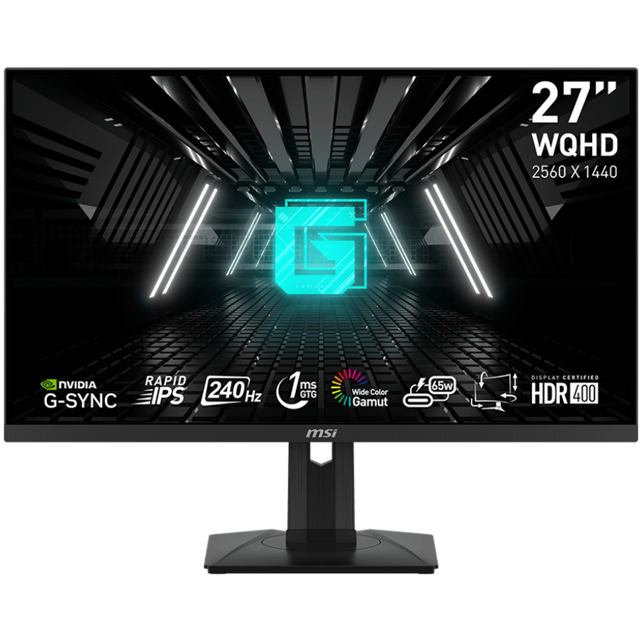 MSI G274QPX Gaming Monitor, 27" 240Hz, WQHD (2560x1440) 16:9, Rapid IPS Anti-glare, 1ms, 400nits, 1000:1, 178°/178°, G-Sync, Adjustable Stand, 1x DP, 2x HDMI, 1xUSB Type-C, 3Y Warranty