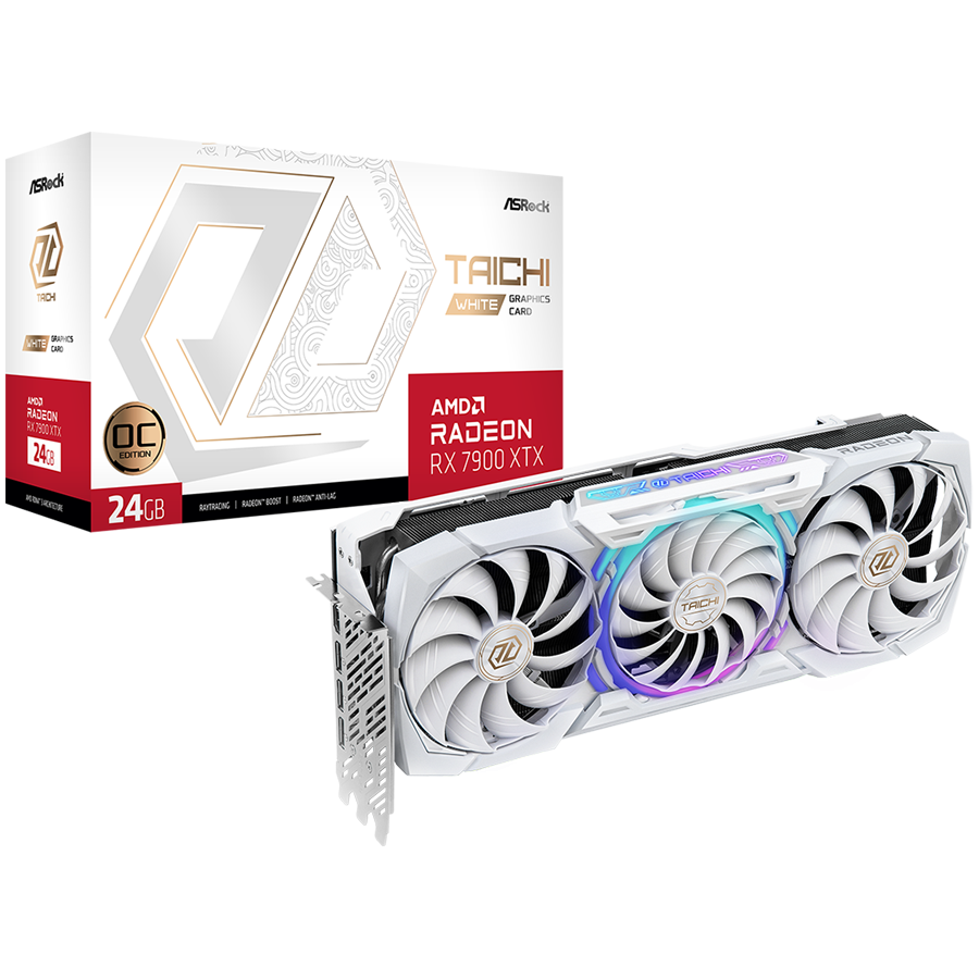 ASROCK Video Card AMD Radeon RX7900XTX Taichi White 24GB OC, GDDR6, 384-bit, 3 x DisplayPort 2.1, 1 x HDMI 2.1, 3 x 8-pin Power Connectors, Recommended PSU 1000W