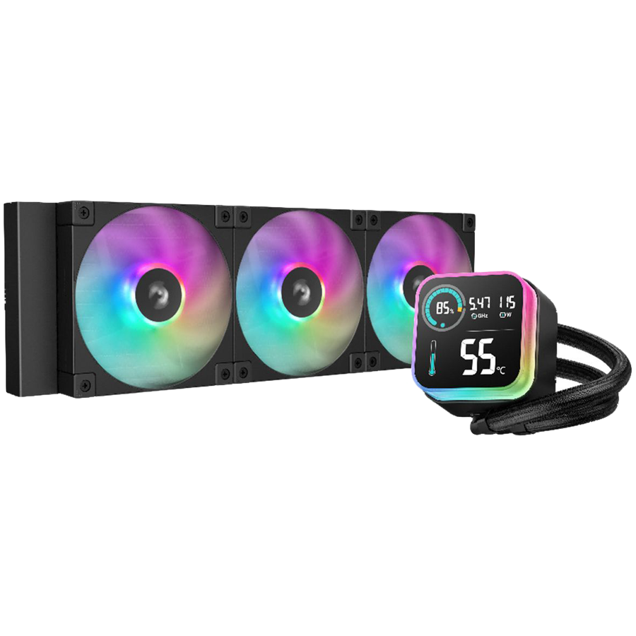 DeepCool LQ360, 360mm CPU Liquid Cooler, 3x120mm ARGB PWM Fans, LED Screen, Anti-Leak Technology, Black, LGA1851/1700/1200/1151/1150/1155, AMD AM5/AM4, 5Y, R-LQ360-BKLSMW-G-1