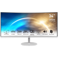 MSI PRO MP341CQW Professional Business Monitor, 34", 100Hz, UWQHD (3440x1440) 21:9, VA Anti-glare, 1ms/4ms, 3000:1, 178/178, 1500R Curve, FreeSync, 2x HDMI, 1x DP, Tilt, Speakers, White, 3Y Warranty