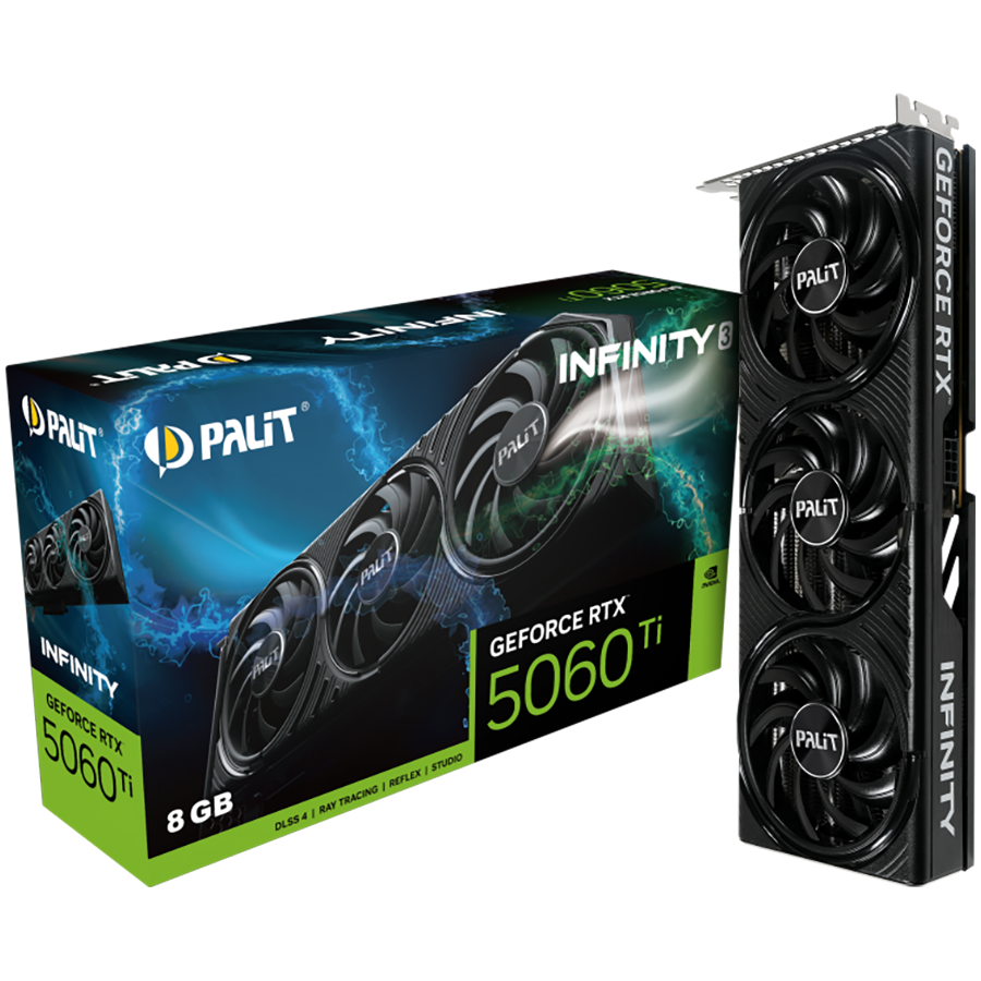 PALIT GeForce RTX 5060 Ti Infinity 3 8GB GDDR7 128 bit, 1x HDMI 2.1b, 3x DP 2.1b, 3 Fan, 1x 8-pin pwr connector, 600W, 291.9 x 116.6 x 41.3 mm, NE7506T019P1-GB2062S