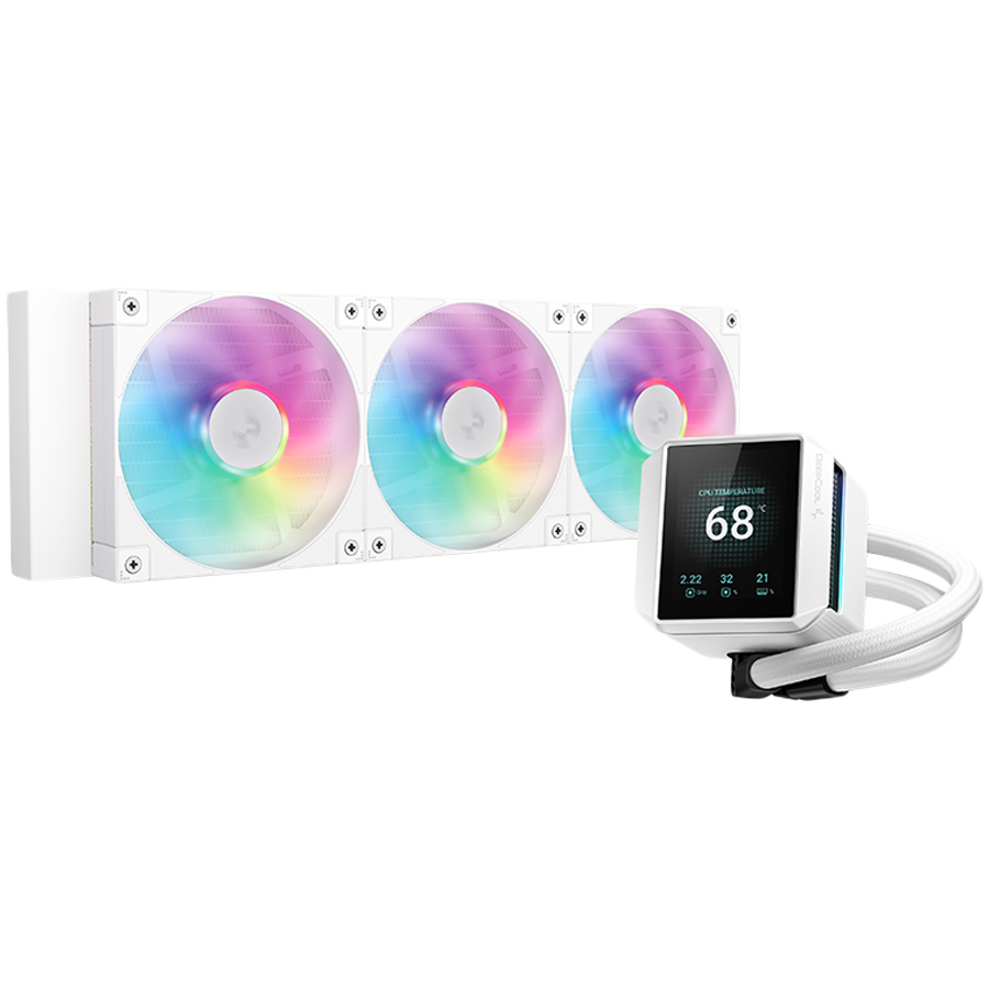 DeepCool MYSTIQUE 360 WH ARGB, 360mm CPU Liquid Cooler, 2.8" LCD screen, 3x120mm PWM ARGB Fans, Fluid Dynamic Bearing, White, Intel LGA1851/1700/1200/1151/1150/1155, AMD AM5/AM4, R-LX360-WHDSNMCP-G-1, 5Y