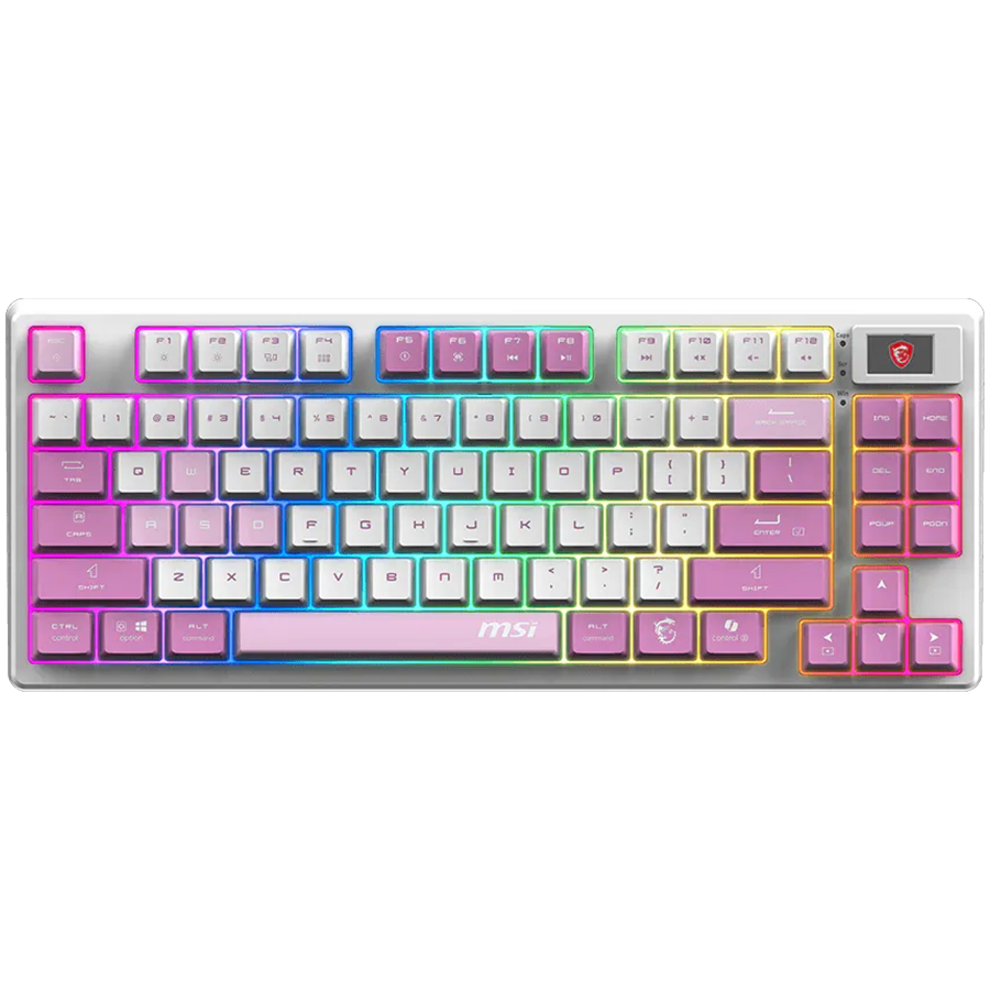 MSI FORGE GK600 TKL WIRELESS VIOLET - Hot-Swappable Mechanical Switches, PBT Keycaps, Sound-Dampening Foam and Gaskets, Integrated Display, RGB LED, 2.4GHz, BT, USB-C
